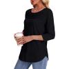 imageOFEEFAN Womens Tops 34 Length Sleeve Blouses Dressy Casual Spring Summer Outfits Pleated Front T Shirts Curved HemBlack