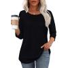 imageOFEEFAN Womens Tops 34 Length Sleeve Blouses Dressy Casual Spring Summer Outfits Pleated Front T Shirts Curved HemBlack