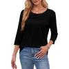imageOFEEFAN Womens Tops 34 Length Sleeve Blouses Dressy Casual Spring Summer Outfits Pleated Front T Shirts Curved HemBlack