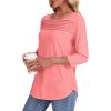imageOFEEFAN Womens Tops 34 Length Sleeve Blouses Dressy Casual Spring Summer Outfits Pleated Front T Shirts Curved HemCoral