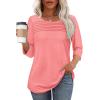 imageOFEEFAN Womens Tops 34 Length Sleeve Blouses Dressy Casual Spring Summer Outfits Pleated Front T Shirts Curved HemCoral