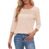 imageOFEEFAN Womens Tops 34 Length Sleeve Blouses Dressy Casual Spring Summer Outfits Pleated Front T Shirts Curved HemCream