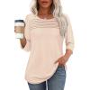 imageOFEEFAN Womens Tops 34 Length Sleeve Blouses Dressy Casual Spring Summer Outfits Pleated Front T Shirts Curved HemCream