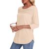 imageOFEEFAN Womens Tops 34 Length Sleeve Blouses Dressy Casual Spring Summer Outfits Pleated Front T Shirts Curved HemCream