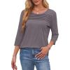 imageOFEEFAN Womens Tops 34 Length Sleeve Blouses Dressy Casual Spring Summer Outfits Pleated Front T Shirts Curved HemDark Taupe