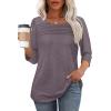 imageOFEEFAN Womens Tops 34 Length Sleeve Blouses Dressy Casual Spring Summer Outfits Pleated Front T Shirts Curved HemDark Taupe