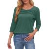 imageOFEEFAN Womens Tops 34 Length Sleeve Blouses Dressy Casual Spring Summer Outfits Pleated Front T Shirts Curved HemDeep Green