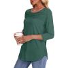 imageOFEEFAN Womens Tops 34 Length Sleeve Blouses Dressy Casual Spring Summer Outfits Pleated Front T Shirts Curved HemDeep Green