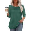 imageOFEEFAN Womens Tops 34 Length Sleeve Blouses Dressy Casual Spring Summer Outfits Pleated Front T Shirts Curved HemDeep Green