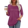imageOFEEFAN Womens Tops 34 Length Sleeve Blouses Dressy Casual Spring Summer Outfits Pleated Front T Shirts Curved HemDusty Red