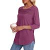 imageOFEEFAN Womens Tops 34 Length Sleeve Blouses Dressy Casual Spring Summer Outfits Pleated Front T Shirts Curved HemDusty Red