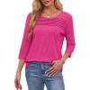 imageOFEEFAN Womens Tops 34 Length Sleeve Blouses Dressy Casual Spring Summer Outfits Pleated Front T Shirts Curved HemFushcia Pink