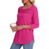 imageOFEEFAN Womens Tops 34 Length Sleeve Blouses Dressy Casual Spring Summer Outfits Pleated Front T Shirts Curved HemFushcia Pink