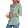 imageOFEEFAN Womens Tops 34 Length Sleeve Blouses Dressy Casual Spring Summer Outfits Pleated Front T Shirts Curved HemGreen