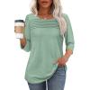 imageOFEEFAN Womens Tops 34 Length Sleeve Blouses Dressy Casual Spring Summer Outfits Pleated Front T Shirts Curved HemGreen
