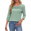 imageOFEEFAN Womens Tops 34 Length Sleeve Blouses Dressy Casual Spring Summer Outfits Pleated Front T Shirts Curved HemGreen