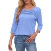 imageOFEEFAN Womens Tops 34 Length Sleeve Blouses Dressy Casual Spring Summer Outfits Pleated Front T Shirts Curved HemLight Blue