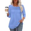 imageOFEEFAN Womens Tops 34 Length Sleeve Blouses Dressy Casual Spring Summer Outfits Pleated Front T Shirts Curved HemLight Blue