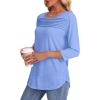 imageOFEEFAN Womens Tops 34 Length Sleeve Blouses Dressy Casual Spring Summer Outfits Pleated Front T Shirts Curved HemLight Blue