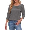 imageOFEEFAN Womens Tops 34 Length Sleeve Blouses Dressy Casual Spring Summer Outfits Pleated Front T Shirts Curved HemLight Grey