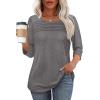 imageOFEEFAN Womens Tops 34 Length Sleeve Blouses Dressy Casual Spring Summer Outfits Pleated Front T Shirts Curved HemLight Grey