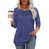 imageOFEEFAN Womens Tops 34 Length Sleeve Blouses Dressy Casual Spring Summer Outfits Pleated Front T Shirts Curved HemNavy
