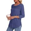 imageOFEEFAN Womens Tops 34 Length Sleeve Blouses Dressy Casual Spring Summer Outfits Pleated Front T Shirts Curved HemNavy