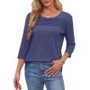 imageOFEEFAN Womens Tops 34 Length Sleeve Blouses Dressy Casual Spring Summer Outfits Pleated Front T Shirts Curved HemNavy