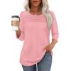 imageOFEEFAN Womens Tops 34 Length Sleeve Blouses Dressy Casual Spring Summer Outfits Pleated Front T Shirts Curved HemPink