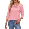 imageOFEEFAN Womens Tops 34 Length Sleeve Blouses Dressy Casual Spring Summer Outfits Pleated Front T Shirts Curved HemPink