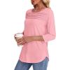 imageOFEEFAN Womens Tops 34 Length Sleeve Blouses Dressy Casual Spring Summer Outfits Pleated Front T Shirts Curved HemPink