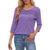 imageOFEEFAN Womens Tops 34 Length Sleeve Blouses Dressy Casual Spring Summer Outfits Pleated Front T Shirts Curved HemPurple