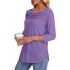 imageOFEEFAN Womens Tops 34 Length Sleeve Blouses Dressy Casual Spring Summer Outfits Pleated Front T Shirts Curved HemPurple