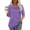imageOFEEFAN Womens Tops 34 Length Sleeve Blouses Dressy Casual Spring Summer Outfits Pleated Front T Shirts Curved HemPurple