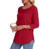 imageOFEEFAN Womens Tops 34 Length Sleeve Blouses Dressy Casual Spring Summer Outfits Pleated Front T Shirts Curved HemRed