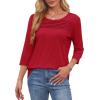 imageOFEEFAN Womens Tops 34 Length Sleeve Blouses Dressy Casual Spring Summer Outfits Pleated Front T Shirts Curved HemRed