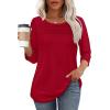imageOFEEFAN Womens Tops 34 Length Sleeve Blouses Dressy Casual Spring Summer Outfits Pleated Front T Shirts Curved HemRed