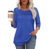 imageOFEEFAN Womens Tops 34 Length Sleeve Blouses Dressy Casual Spring Summer Outfits Pleated Front T Shirts Curved HemRoyal Blue