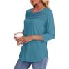 imageOFEEFAN Womens Tops 34 Length Sleeve Blouses Dressy Casual Spring Summer Outfits Pleated Front T Shirts Curved HemTurquoise