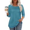 imageOFEEFAN Womens Tops 34 Length Sleeve Blouses Dressy Casual Spring Summer Outfits Pleated Front T Shirts Curved HemTurquoise