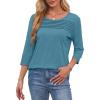 imageOFEEFAN Womens Tops 34 Length Sleeve Blouses Dressy Casual Spring Summer Outfits Pleated Front T Shirts Curved HemTurquoise