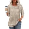 imageOFEEFAN Womens Tops 34 Length Sleeve Blouses Dressy Casual Spring Summer Outfits Pleated Front T Shirts Curved HemYbrown White