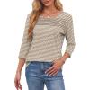 imageOFEEFAN Womens Tops 34 Length Sleeve Blouses Dressy Casual Spring Summer Outfits Pleated Front T Shirts Curved HemYbrown White
