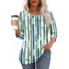 imageOFEEFAN Womens Tops 34 Length Sleeve Blouses Dressy Casual Spring Summer Outfits Pleated Front T Shirts Curved HemYgreen Stripes