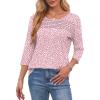 imageOFEEFAN Womens Tops 34 Length Sleeve Blouses Dressy Casual Spring Summer Outfits Pleated Front T Shirts Curved HemYpink Leopard