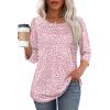 imageOFEEFAN Womens Tops 34 Length Sleeve Blouses Dressy Casual Spring Summer Outfits Pleated Front T Shirts Curved HemYpink Leopard