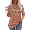 imageOFEEFAN Womens Tops 34 Length Sleeve Blouses Dressy Casual Spring Summer Outfits Pleated Front T Shirts Curved HemZboho Orange