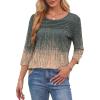 imageOFEEFAN Womens Tops 34 Length Sleeve Blouses Dressy Casual Spring Summer Outfits Pleated Front T Shirts Curved HemZcharcoal Coral