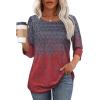 imageOFEEFAN Womens Tops 34 Length Sleeve Blouses Dressy Casual Spring Summer Outfits Pleated Front T Shirts Curved HemZcharcoal Red