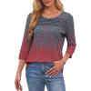 imageOFEEFAN Womens Tops 34 Length Sleeve Blouses Dressy Casual Spring Summer Outfits Pleated Front T Shirts Curved HemZcharcoal Red
